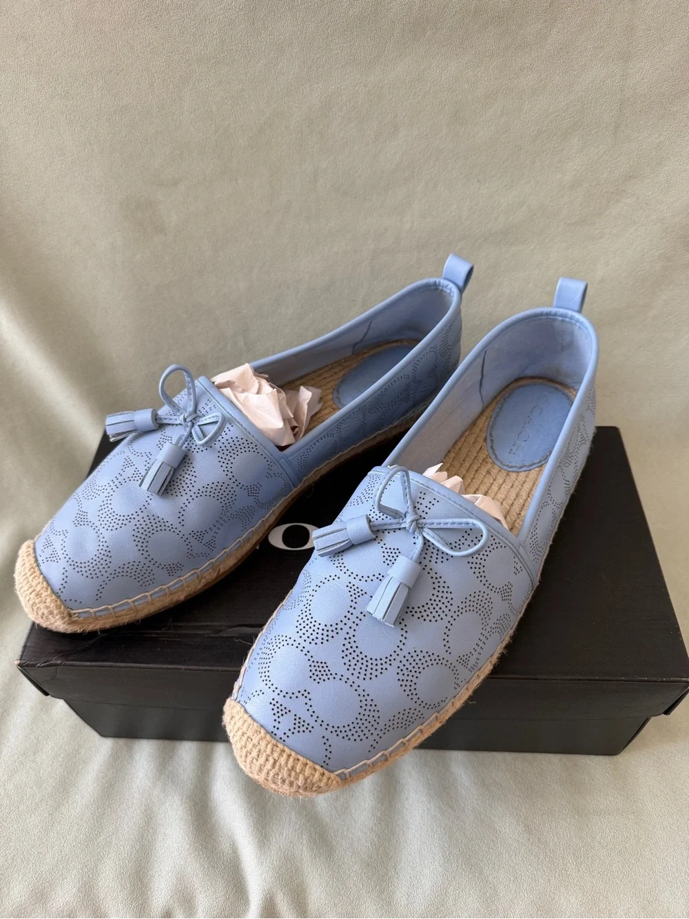 Coach Women's Carson Signature Jacquard Espadrille Loafers Lather Blue Size 11B